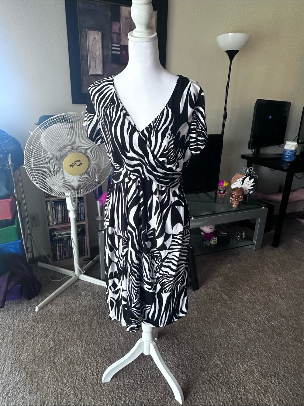 AB Studio Black & White Zebra Print Midi Dress